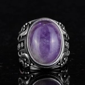 Doğal Ametist Taşlı Yüzük, 925K Katı Gümüş Erkek Yüzüğü, Tasarım Gümüş Erkek Yüzüğü - Görsel 6