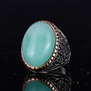 Gerçek Doğal Amazonit Taş Yüzük, 925 Ayar Gümüş Yüzük, Tasarım Gümüş Erkek Yüzüğü - Görsel 5