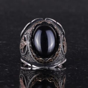 Gerçek Doğal Oniks Taş Yüzük, 925 Ayar Katı Gümüş Erkek Yüzük, Osmanlı Gümüş Yüzük - Görsel 3