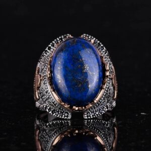 El Yapımı Lapis Lazuli Taş Yüzük, Gümüş Camii Yüzük, 925 Ayar Sert Gümüş Erkek Yüzük - Bilgelik ve Gerçek Tasarımı - Görsel 3