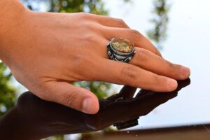 925 Ayar Gümüş Gerçek Arizona Turkuaz Taşlı Bizans Erkek Yüzüğü - El Yapımı Takı - Görsel 6