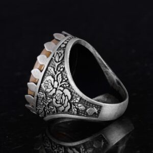 Gerçek Doğal Taş Yüzük - Gül Desenli Yüzük - 925 Ayar Gümüş Yüzük - El Yapımı Büyük Yüzük (Sarı Safir) - Görsel 6