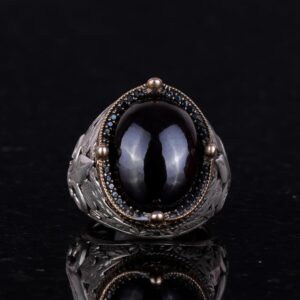 925 Ayar Gümüş El Yapımı Erkek Yüzük - Çeşitli Doğal Taşlarla Mevcut (Granat) - Görsel 2