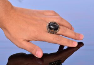 El Yapımı Sentetik Taş Yüzük - 925 Ayar Gümüş Erkek Takısı (Siyah Kedi Gözü) - Görsel 5