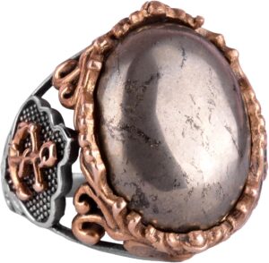 Yelkenli Çapa Pyrite Doğal Taş Yüzük - 925K Katı Sterlin Gümüş Erkek Yüzüğü - Görsel 1