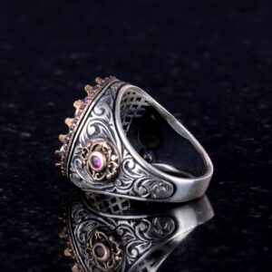 925 Ayar Katı Gümüş Yüzük - Monogram Kişiselleştirilmiş Harf Yüzüğü - Özel El Yapımı Gümüş Erkek Yüzüğü - Görsel 2