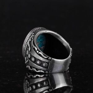 Gerçek Doğal Krysokolla Taşlı Yüzük, 925 Ayar Sert Gümüş Erkek Yüzüğü, Tasarım Gümüş Erkek Yüzüğü - Görsel 7