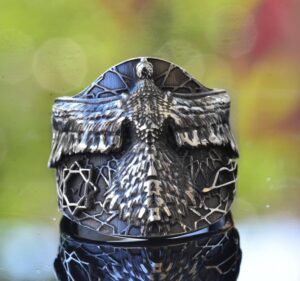 Erkekler için Ayarlanabilir Kanatlı Kartal Okçuluk Yüzüğü - 925 Ayar Gümüş - Görsel 2