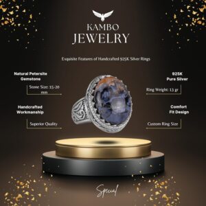 Doğal Taş Yüzük - 925 Ayar Gümüş Yüzük, Erkekler İçin, Pietersite Taşı - Görsel 5