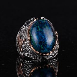 Mescidi Aksa İslami Yüzük, Doğal Cabochon Azurit Taş Yüzük, 925K Katı Gümüş Erkek Yüzük, İçgörü ve Netlik Tasarımı - Görsel 3