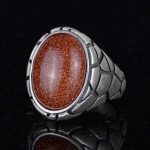 Erkekler için Lüks 925 Ayar Gümüş Üretilmiş Taş Yüzükler - Çeşitli Koleksiyon (Güneş Taşı Üretilmiş Taş) - Görsel 4