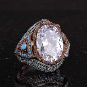 Oluşturulmuş Taş Yüzük - Şık El Yapımı 925 Ayar Gümüş Erkek Takısı - Erkek Yüzük (Oluşturulmuş Kristal) - Görsel 5