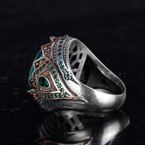 Gerçek Doğal Taş El Yapımı Yüzük - 925 Ayar Gümüş Şık Yüzük (Malakit) - Görsel 7