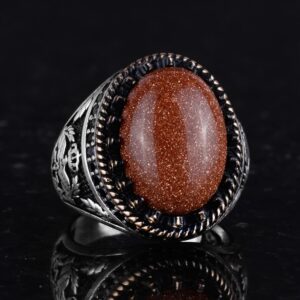 925 Ayar Gümüş Yüzük, Yapay Taş Yüzük, Şahin Sembol Yüzük, El Yapımı Yüzük (Yapılan kahverengi güneş) - Görsel 4