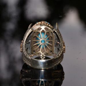 El Yapımı Şahin Pençesi Tasarım Yüzük, Oluşturulmuş Mavi Kedi Gözü Taşı - 925 Ayar Gümüş Erkek Takısı - Görsel 5