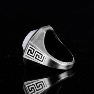 Doğal Taş Yüzük - 925 Ayar Katı Gümüş El Yapımı Erkek Yüzüğü (Ay Taşı) - Görsel 7