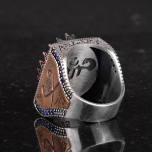 925 Ayar Gümüş İslami Yüzük, Yapay Taş Yüzük, El Yapımı Hat Yazısı Yüzük (Yapay Lacivert Paraiba) - Görsel 7