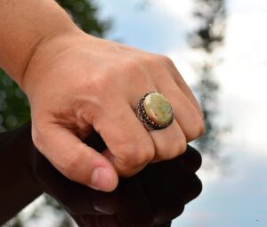 Gerçek Arizona Yeşil Turkuaz Taş Yüzük, 925 Ayar Gümüş Yüzük Erkekler İçin - Görsel 7