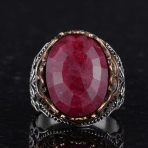 Gerçek Doğal Taş El Yapımı Yüzük - 925 Ayar Gümüş El Yapımı Yüzük - Şık Yüzük (Yakut) - Görsel 4