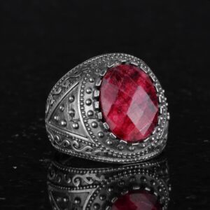 Gerçek Doğal Taş Yüzük, 925 Ayar Katı Gümüş Erkek Yüzüğü (Yakut) - Görsel 5