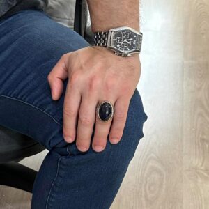 Oluşturulmuş Taş Yüzük, 925 Ayar Gümüş Erkek Yüzüğü, Büyük Yüzük (Oniks Oluşturulmuş Taş) - Görsel 3