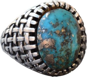 Arizona Turkuaz Taş Yüzük, Ham Doğal Taş, Sterlin Gümüş Yüzük, Mavi - Görsel 1