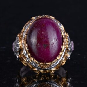 Gerçek Doğal Taş Yüzük - Erkekler İçin Sultan Yüzüğü - Altın Kaplama 925 Ayar Gümüş Yüzük - El Yapımı Yüzük (Yakut) - Görsel 4