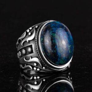 Gümüş Erkek Yüzük, Doğal Azurit Taşlı Yüzük, 925K Katı Sterlin Gümüş Yüzük, İçgörü ve Netlik Tasarımı - Görsel 5