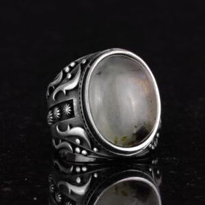 Gerçek Doğal Prehnit Jade Taş Yüzük, Şifa 925K Katı Gümüş Erkek Yüzüğü, Tasarım Gümüş Erkek Yüzüğü, Sakinlik ve İçgörü Tasarımı - Görsel 5