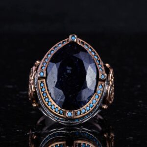 925 Ayar Gümüş Yüzük, Doğal Safir Taşı ile, El Yapımı Vintage Tasarım, Erkek İfadesi Yüzüğü - Görsel 4