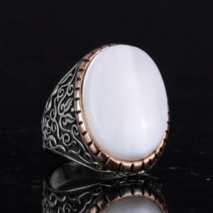 Doğal Sedef Taşlı Yüzük, Sultan Yüzüğü, 925 Ayar Gümüş Yüzük Erkekler İçin - Görsel 4