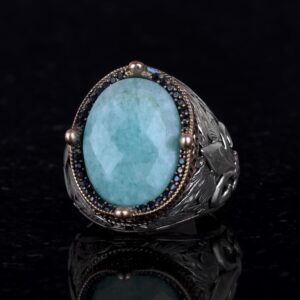 925 Ayar Gümüş El Yapımı Erkek Yüzük - Çeşitli Doğal Taşlarla Mevcuttur (Amazonit) - Görsel 4