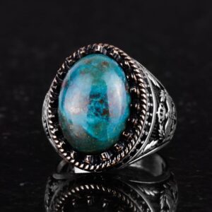 Gerçek Doğal Doğal Taş Yüzük - El Yapımı Kartal Yüzüğü - 925 Ayar Gümüş Yüzük (Krisokolla) - Görsel 6