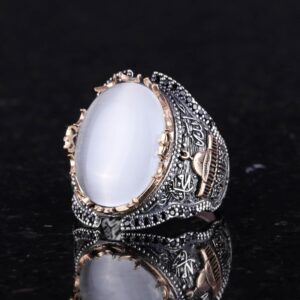 Beyaz Kedi Gözlü Yapay Taş Yüzük, Camii Gümüş Yüzük, 925 Ayar Gümüş Yapay Taş Yüzükler - Görsel 5