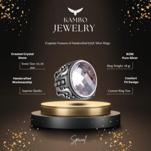 Yapay Taş Yüzük, 925 Ayar Gümüş Yüzük, Tasarım Gümüş Erkek Yüzüğü (Kristal Yapay Taş) - Görsel 2