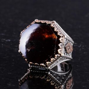 Gerçek Doğal Taş Yüzük - Sekizgen Tasarım - El Yapımı 925 Ayar Gümüş Takı (Granat) - Görsel 6