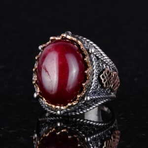 925 Ayar Solid Gümüş Yüzük, Gerçek Doğal Taş Yüzük (Cabochon Yakut) - Görsel 2