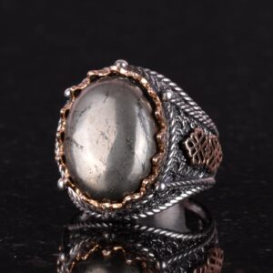 Gerçek Doğal Pirit Taşı Yüzük, 925 Ayar Katı Gümüş Erkek Yüzüğü, Refah Manifestasyonu Tasarımı - Görsel 5