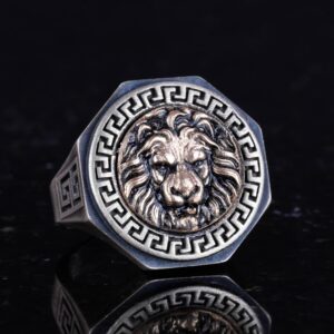 925 Ayar Gümüş Yüzük - Yunan Anahtarı Tasarımı Erkek Yüzüğü - El Yapımı Yüzük (Aslan) - Görsel 5