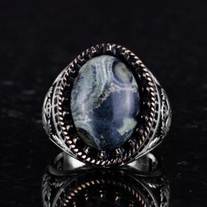 Gerçek Doğal Taş Yüzük - El Yapımı Kartal Yüzüğü - 925 Ayar Gümüş Yüzük (Yeşil Göz) - Görsel 4