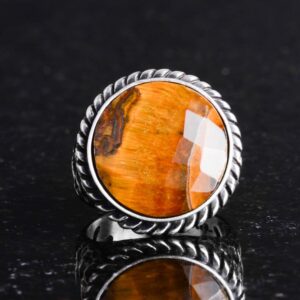 Gerçek Doğal Taş Yüzük - 925 Ayar Katı Gümüş Erkek Yüzüğü, Kaplan Gözü - Görsel 3