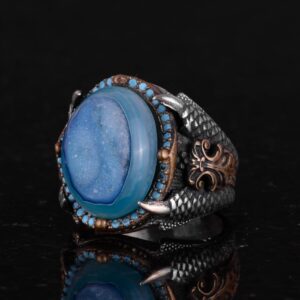 Eşsiz Doğal Druzy Kuvars ile 925 Ayar Gümüş Yüzük: Mavi, Lacivert, - Görsel 5