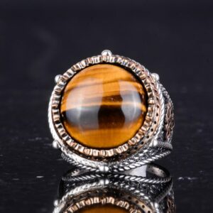 Gerçek Doğal Taş El Yapımı Yüzük - 925 Ayar Gümüş Yüzük (Kaplan Gözü) - Görsel 5