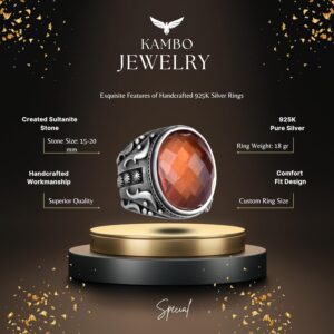 Sultanite Yapay Taş Yüzük, 925 Ayar Gümüş Yüzük, Tasarım Gümüş Erkek Yüzüğü - Görsel 2