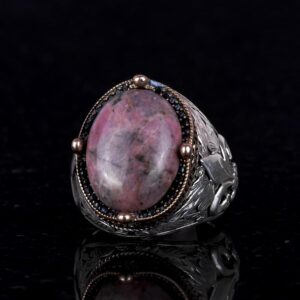 925K Ayar Gümüş El Yapımı Erkek Yüzük - Çeşitli Doğal Taşlarla Mevcut (Rhodonit) - Görsel 5