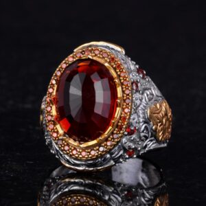 Yapay Taş Yüzük - Sultan Yüzüğü - 925 Ayar Gümüş Yüzük Erkekler İçin - El Yapımı Kral Yüzüğü (Yapay Garnet) - Görsel 6