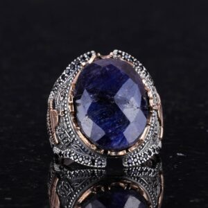 Gümüş Camii Yüzüğü, Yapay Taş Yüzüğü, 925 Ayar Gümüş Yapay Safir Taş Yüzüğü - Çeşitli Koleksiyon - Görsel 3