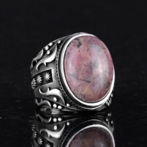 El Yapımı Gerçek Doğal Rodonit Pembe Taşı Yüzük, 925 Ayar Gümüş Yüzük, Erkek Yüzüğü - Görsel 5