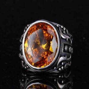 925 Ayar Gümüş Yüzük, Tasarım Gümüş Erkek Yüzüğü (Turuncu Yapay Sitrin Taşı) - Görsel 6