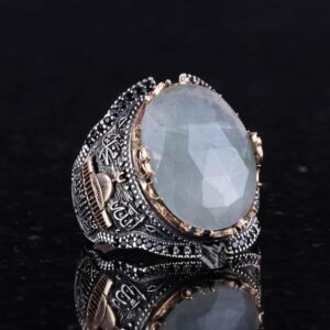 Doağl Akuamarin Taşlı Yüzük, 925 Ayar Katı Gümüş Erkek Yüzüğü, Huzur Denizi Tasarımı - Görsel 3